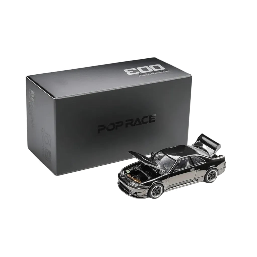 Pop Race 1:64 Nissan GT-R R33 400R Dark Chrome Series #003 | Die-Cast Collectible