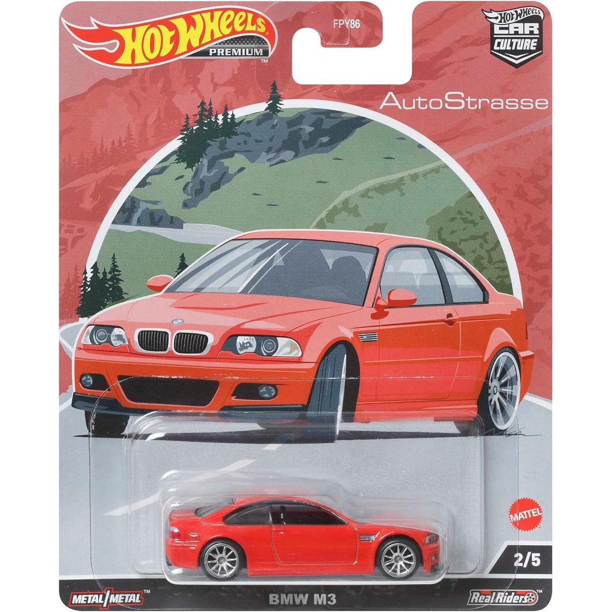 Hot Wheels Premium 1:64 Car Culture AutoStrasse — BMW M3 (E46) | Red | 2/5 | FPY86 | Die-Cast Collectible