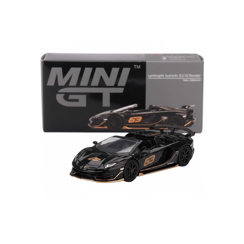 Mini GT 1:64 — Lamborghini Aventador SVJ 63 Roadster | Nero Aldebaran | Die-Cast Collectible