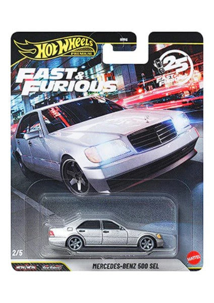 Hot Wheels Premium 1:64 Fast & Furious 25th Anniversary — Mercedes-Benz 500 SEL | Silver | 2/5 | Die-Cast Collectible