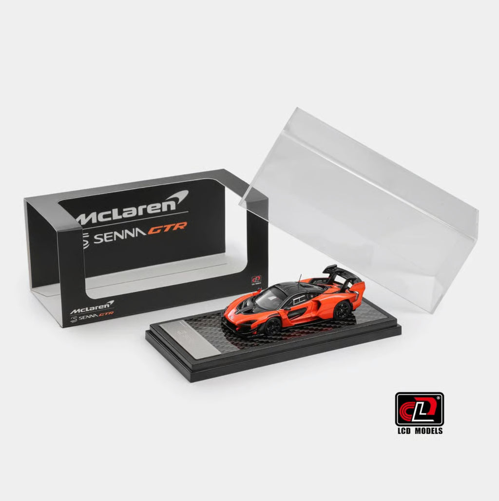 McLaren Senna GTR Volcano Orange Carbon Black Display Base | 1:64 Die-Cast Collectible