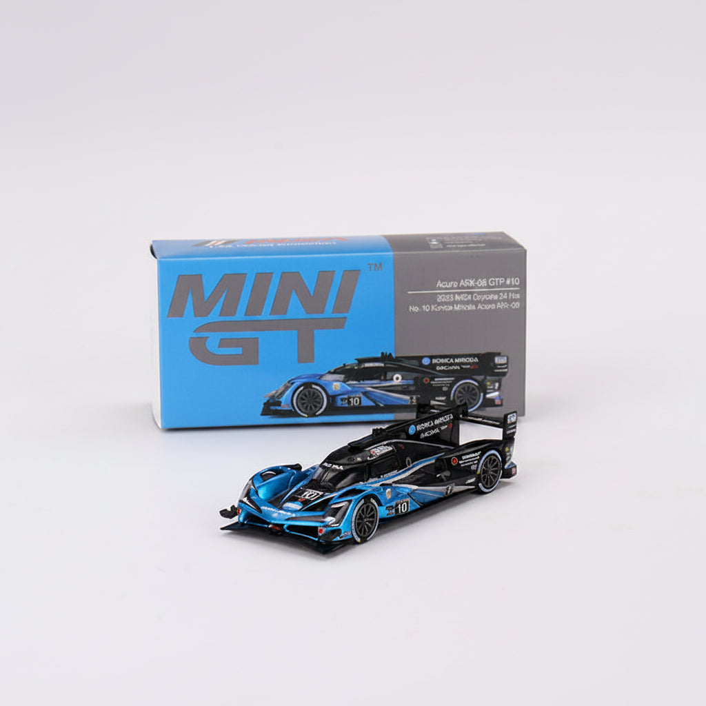 Mini GT 1:64 — Acura ARX-06 GTP #10 | White & Blue Konica Minolta Wayne Taylor Racing Livery | 2024 IMSA Daytona 24 Hours | Die-Cast Collectible