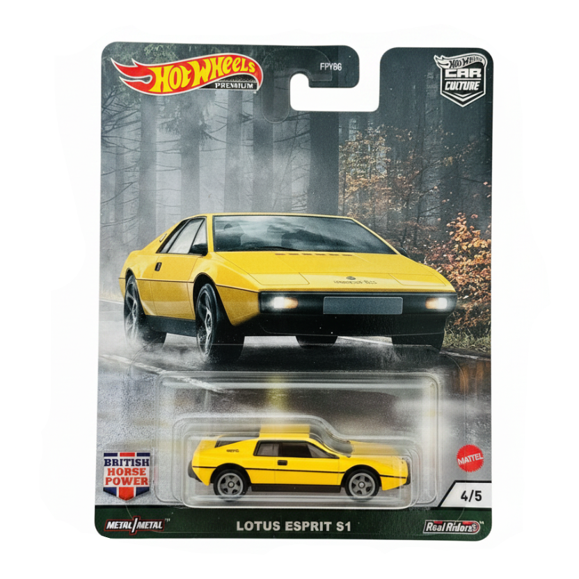Hot Wheels Premium British Horse Power Lotus Esprit S1 Yellow | 1:64 Scale Die-Cast Collectible