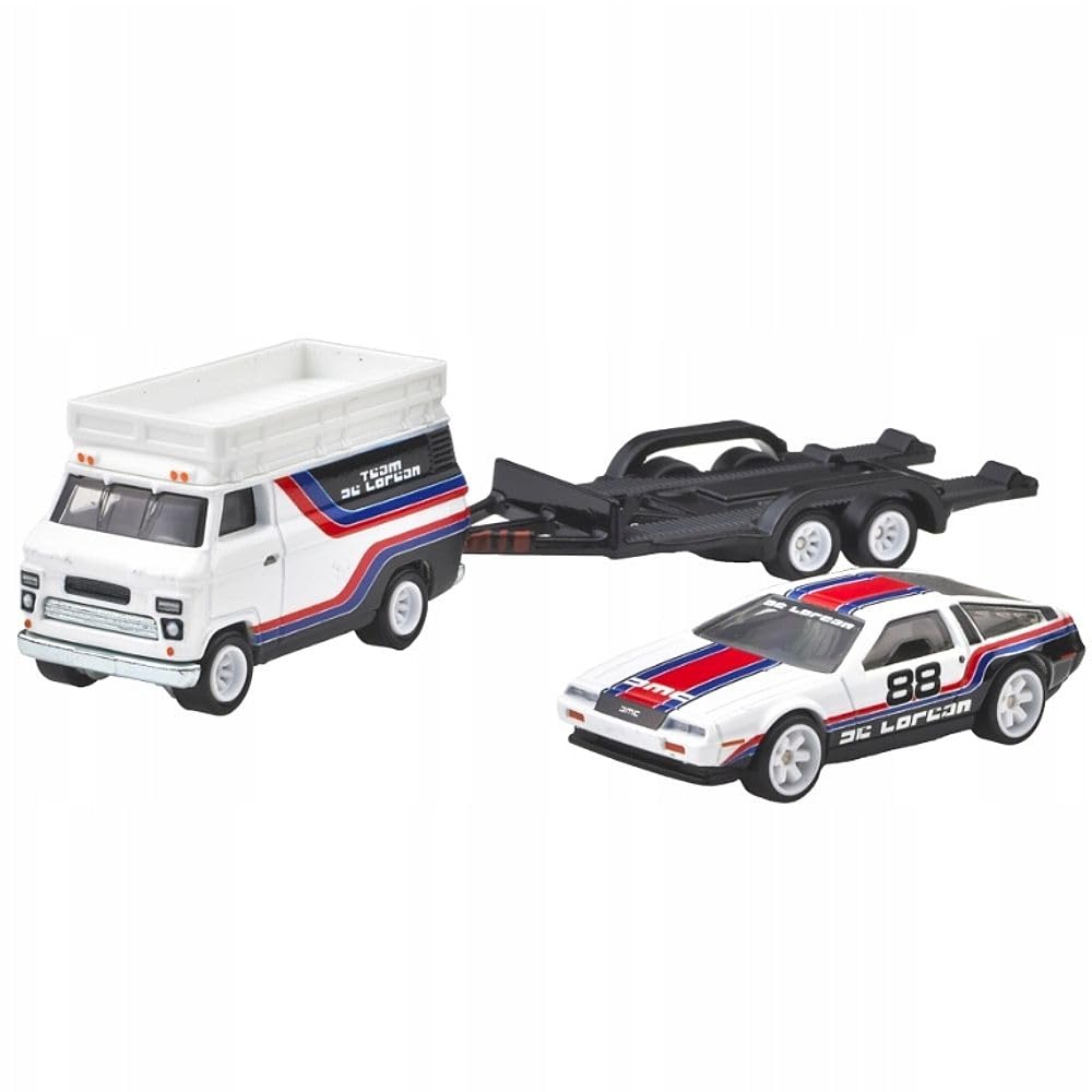 Hot Wheels Premium Car Culture Team Transport DMC DeLorean #88 + HW Rally Hauler FLF50 | 1:64 Die-Cast Collectible