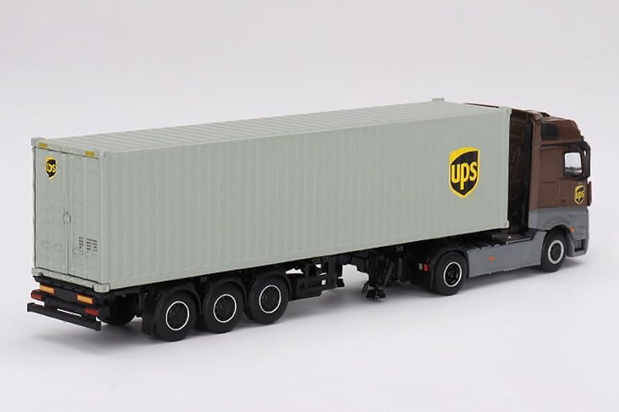 Mini GT #705 UPS Mercedes-Benz Actros with 40ft Container Trailer | 1:64 Scale Die-Cast Collectible