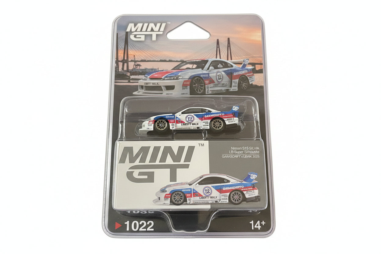 Mini GT 1:64 Nissan Silvia S15 LB Super Silhouette GARASIDRIFT x LBWK | White | #1022 | Blister Pack | Die-Cast Collectible