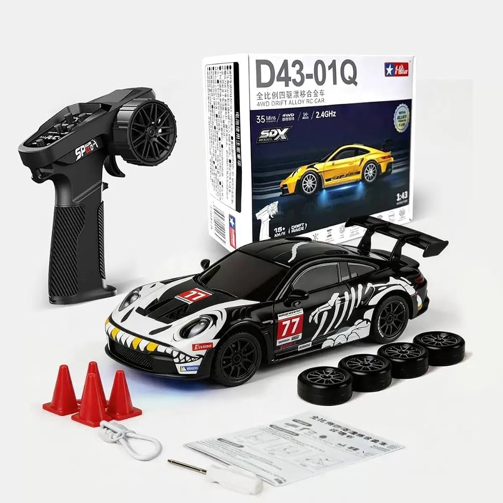 SDX D43-01Q Porsche 911 GT3 #77 Shark Skull 1:43 4WD Drift Alloy RC Car 2.4GHz