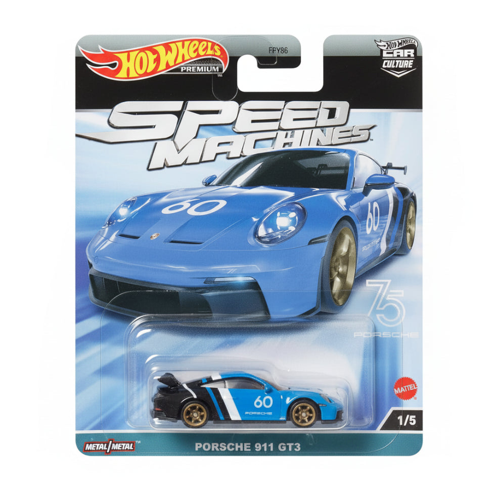 Hot Wheels Premium Speed Machines Porsche 911 GT3 Blue Porsche 75th | 1:64 Scale Die-Cast Collectible