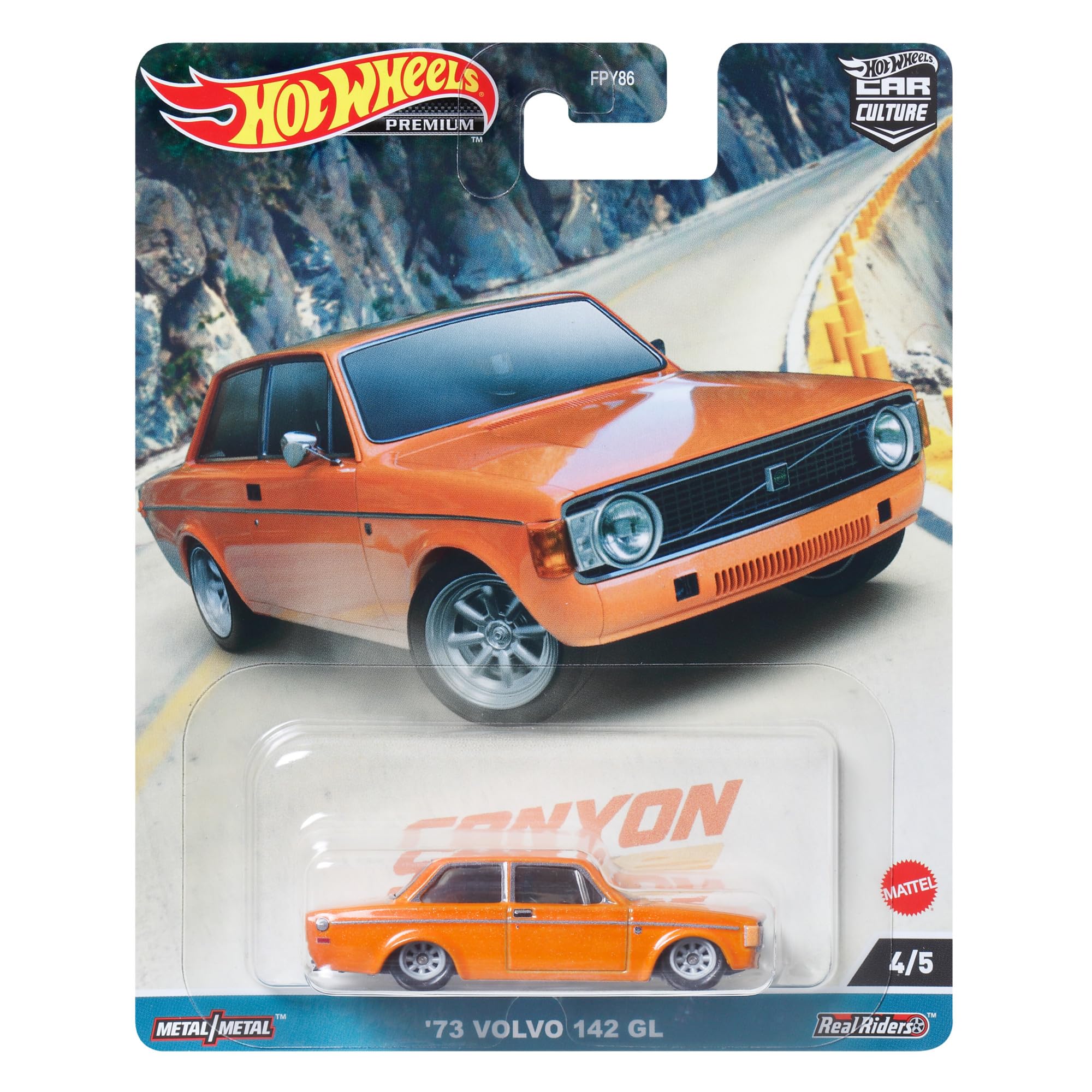 Hot Wheels Premium Canyon '73 Volvo 142 GL Orange | 1:64 Scale Die-Cast Collectible