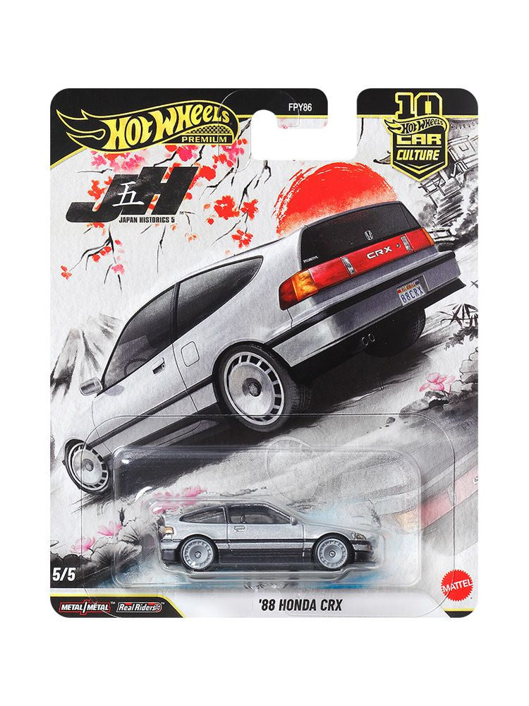 Hot Wheels Premium 1:64 Car Culture Japan Historics 5 — '88 Honda CRX | Silver | 5/5 | FPY86 | 10th Anniversary | Die-Cast Collectible