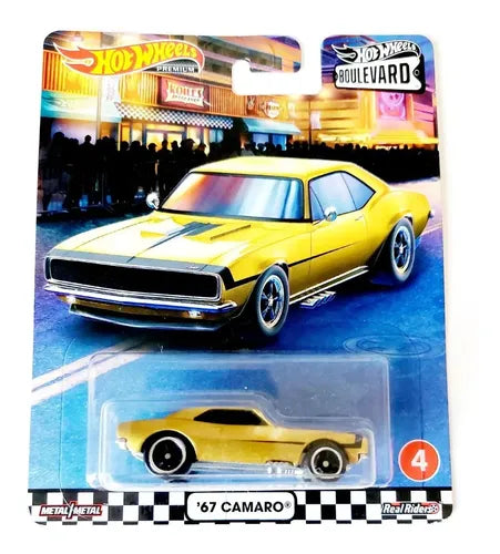 Hot Wheels Premium 1:64 Boulevard — '67 Camaro | Yellow & Black Custom Livery | Real Riders | Metal/Metal | #4 | Die-Cast Collectible