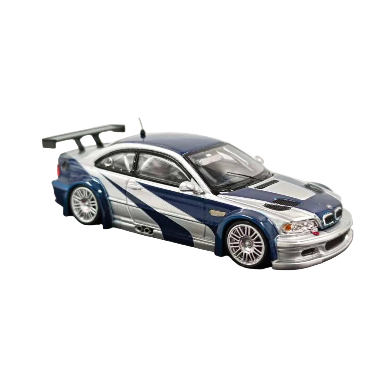 MJ Model BMW M3 GTR Chrome Silver Blue NFS | 1:64 Die-Cast Collectible