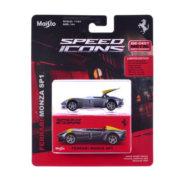 Maisto Speed Icons Ferrari Monza SP1 | Silver | 1:64 Scale Die-Cast Collectible