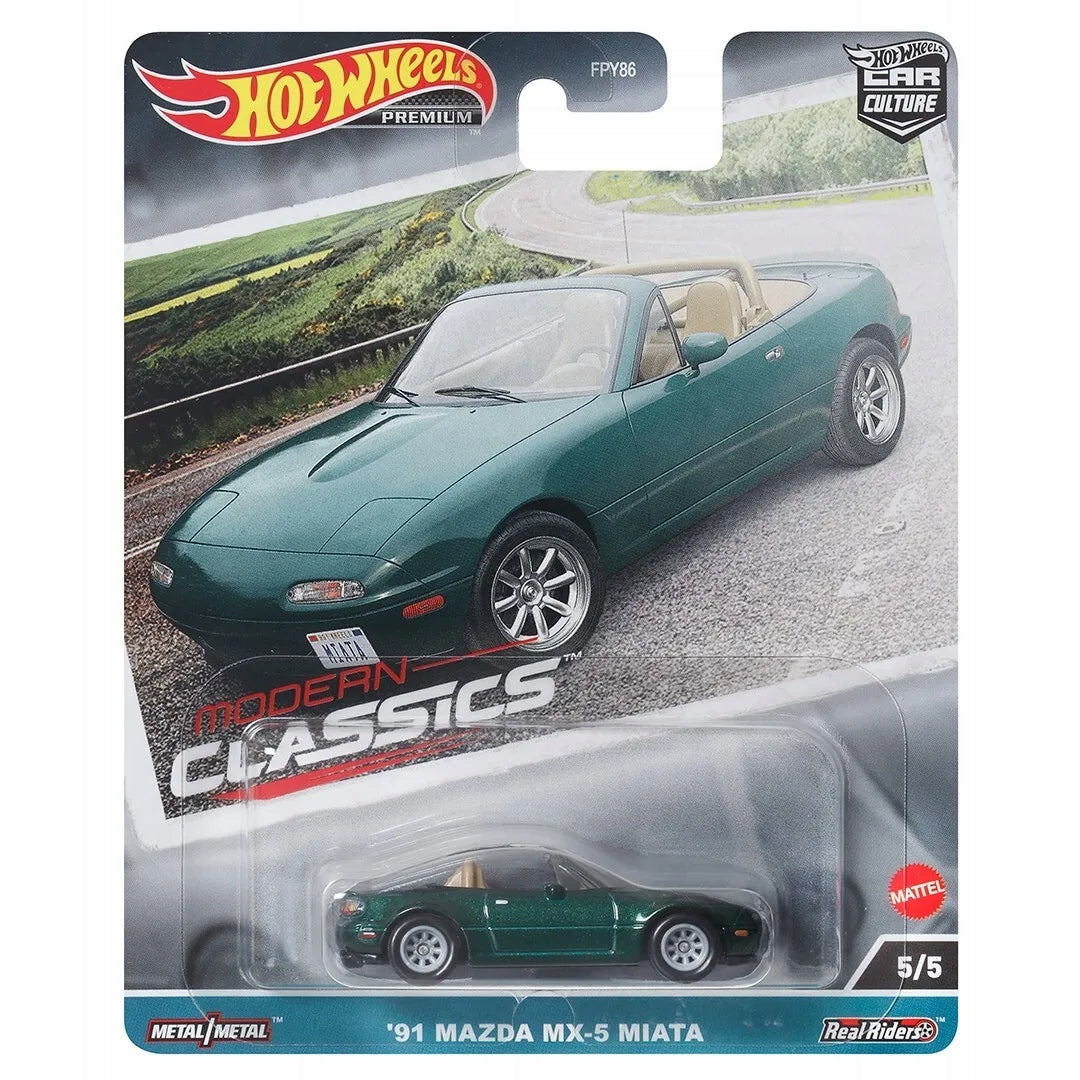 Hot Wheels Premium 1:64 Car Culture Modern Classics — '91 Mazda MX-5 Miata | Green | 5/5 | FPY86 | Die-Cast Collectible