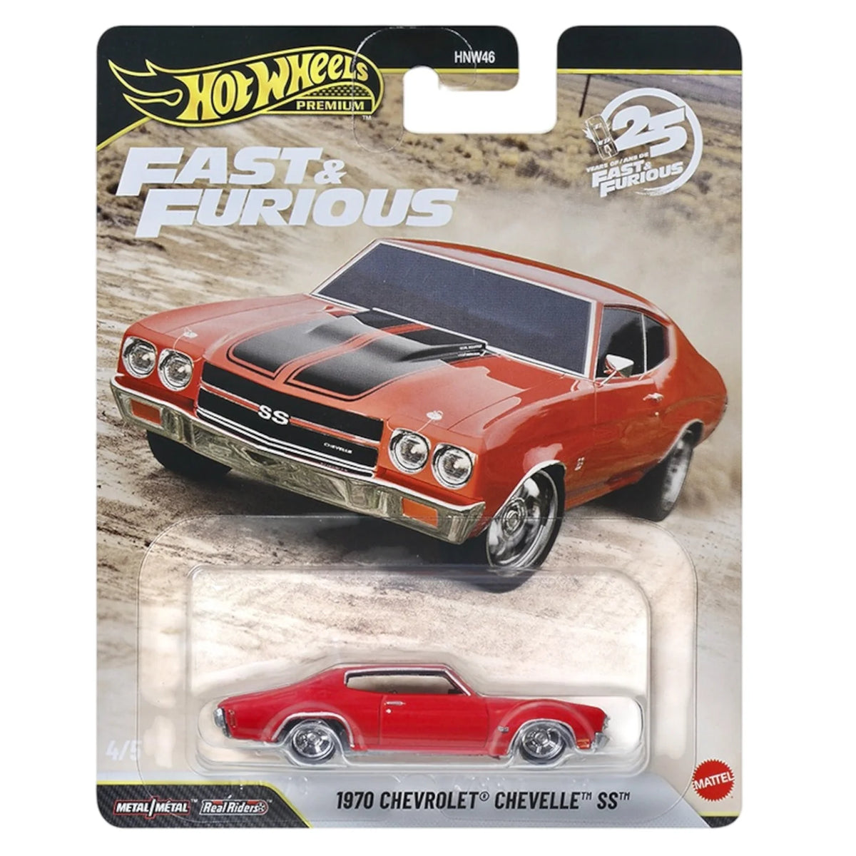 Hot Wheels Premium 1:64 Fast & Furious 25th Anniversary — 1970 Chevrolet Chevelle SS | Red & Black | 4/5 | HNW46 | Die-Cast Collectible
