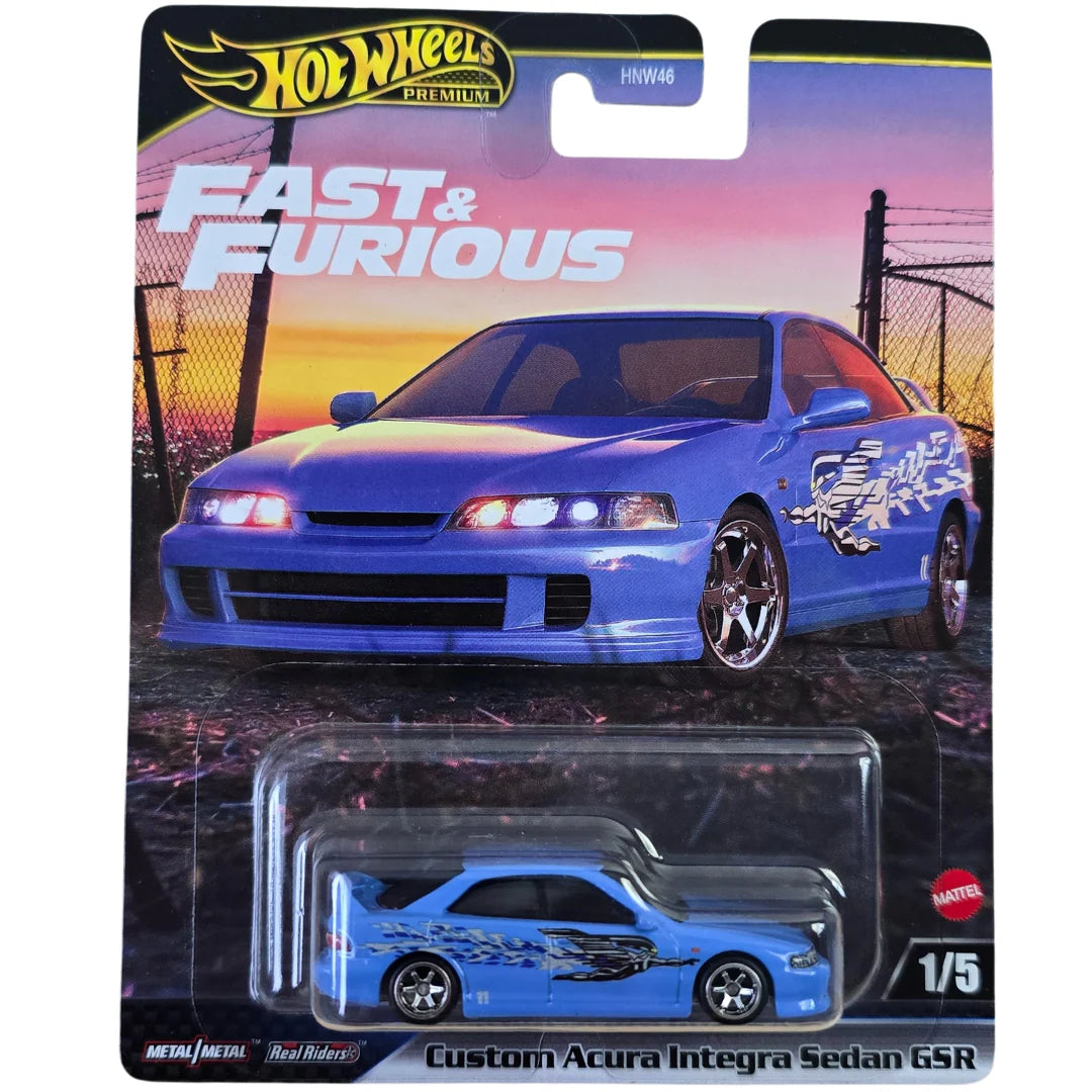 Hot Wheels Premium 1:64 Fast & Furious — Custom Acura Integra Sedan GSR | Blue | 1/5 | HNW46 | Die-Cast Collectible
