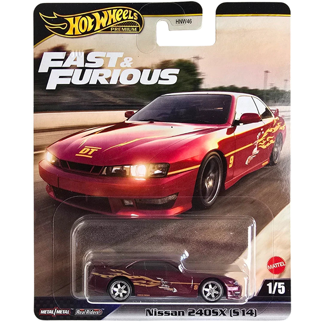 Hot Wheels Premium 1:64 Fast & Furious — Nissan 240SX (S14) | Red #9 DT Flame Livery | 1/5 | HNW46 | Die-Cast Collectible