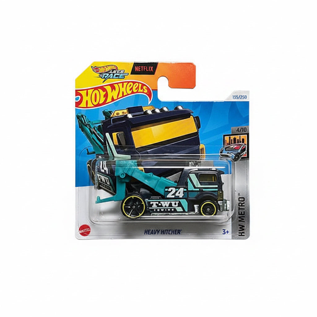 Hot Wheels Let's Race Netflix 1:64 HW Metro — Heavy Hitcher | Black & Teal #24 T-WU Towing Livery | 4/10 | #155/250 | Die-Cast Collectible