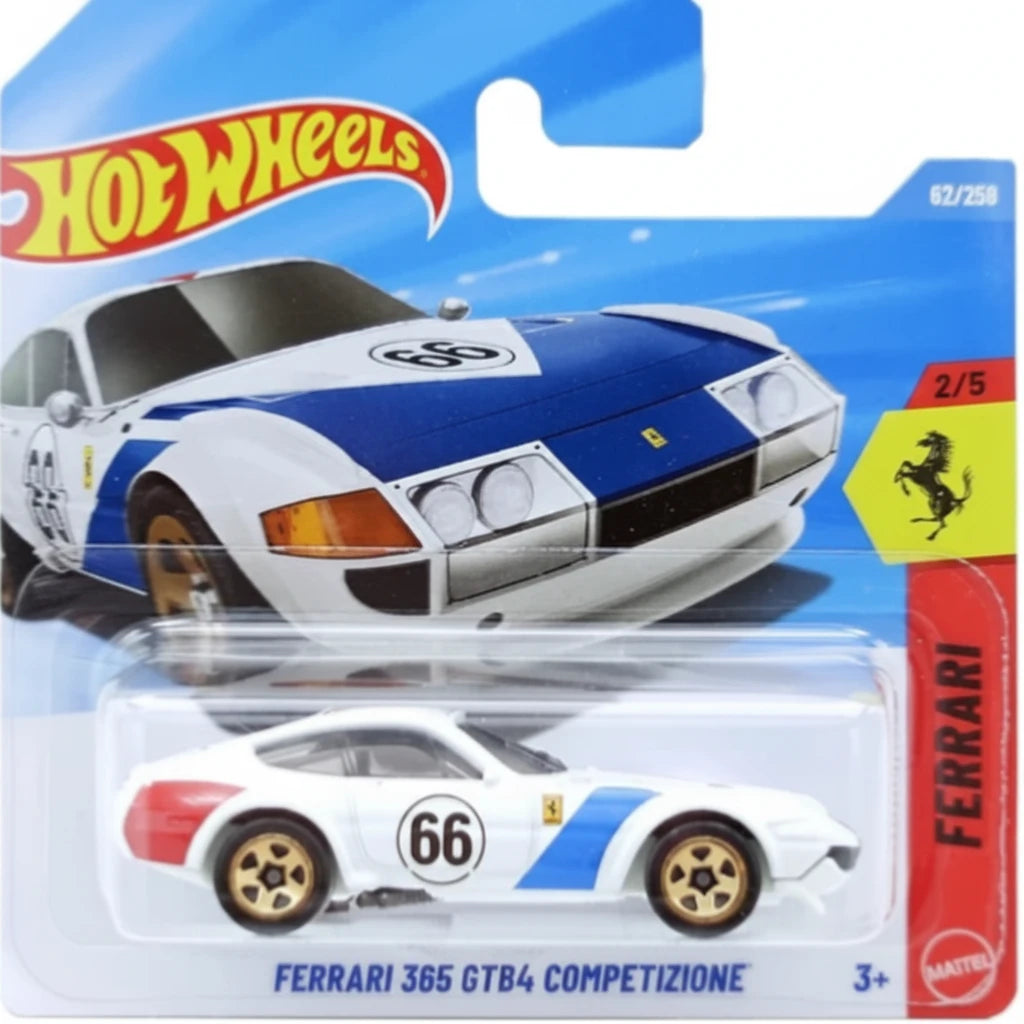 Hot Wheels Mainline 1:64 Ferrari — Ferrari 365 GTB4 Competizione | White & Blue #66 Racing Livery | 2/5 | #92/250 | Die-Cast Collectible