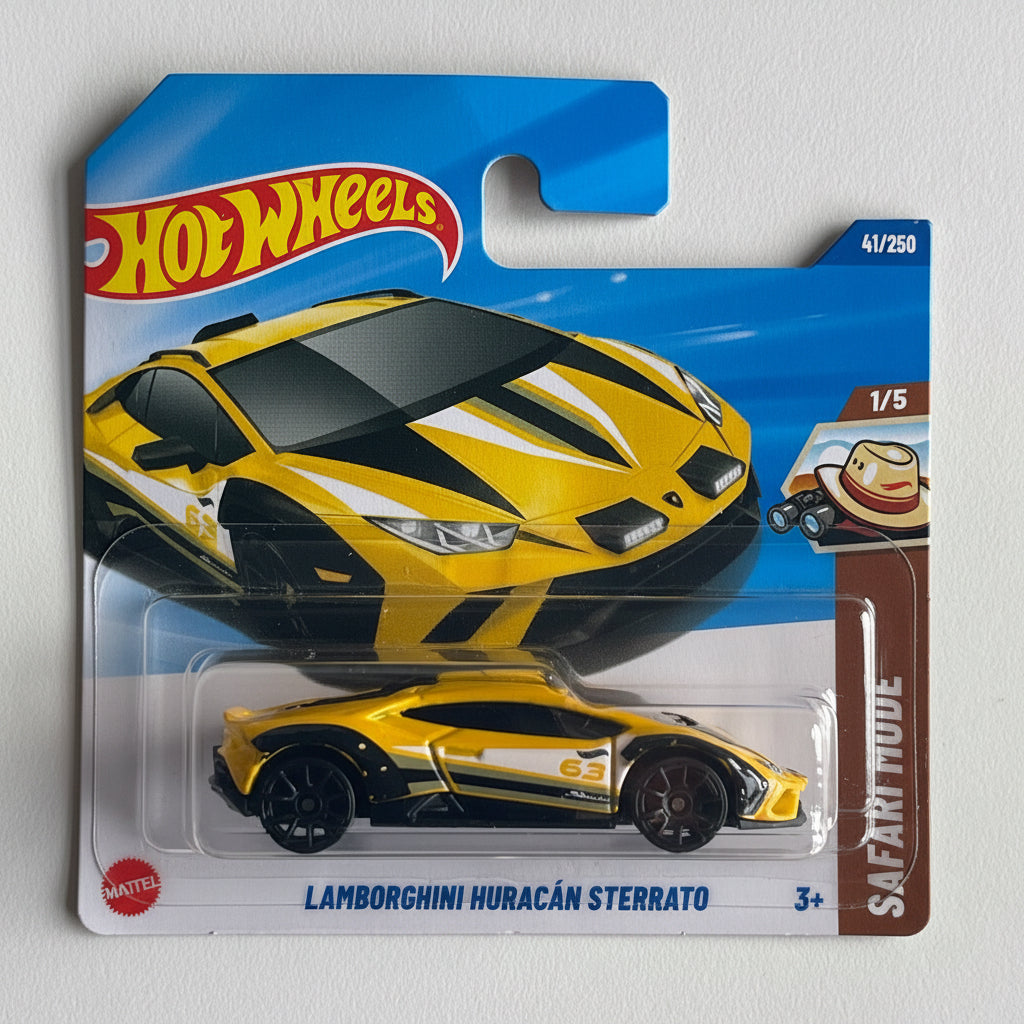 Hot Wheels Mainline 1:64 Safari Mode — Lamborghini Huracán Sterrato | Yellow & Black #63 | 1/5 | #41/250 | Die-Cast Collectible