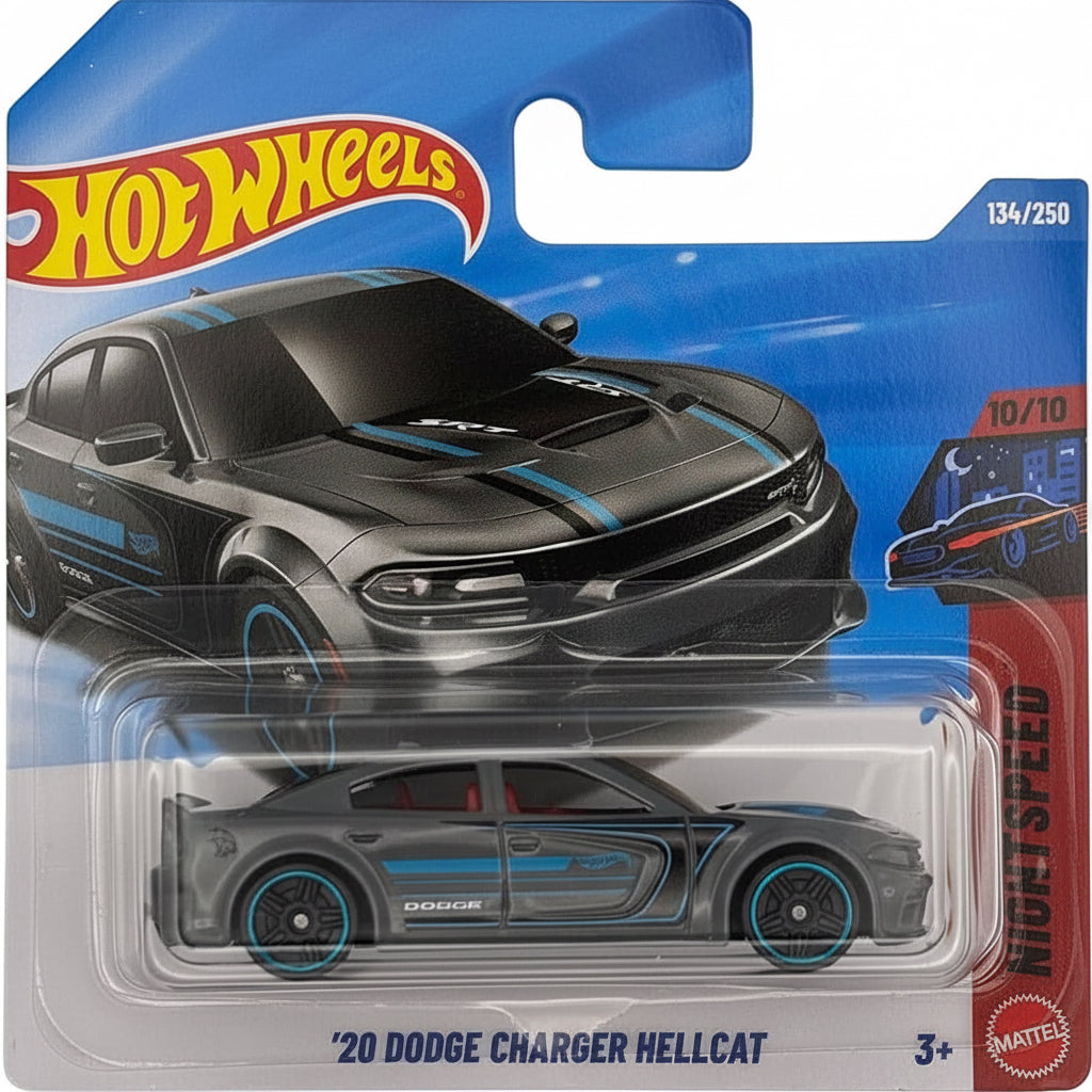 Hot Wheels Mainline 1:64 Nightspeed — '20 Dodge Charger Hellcat | Gunmetal & Teal SRT Stripe Livery | 10/10 | #134/250 | Die-Cast Collectible