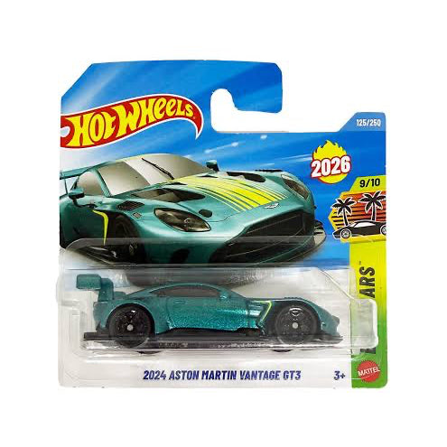 Hot Wheels Mainline 1:64 Exoticars — 2024 Aston Martin Vantage GT3 | Teal & Yellow Racing Livery | 9/10 | #125/250 | Die-Cast Collectible
