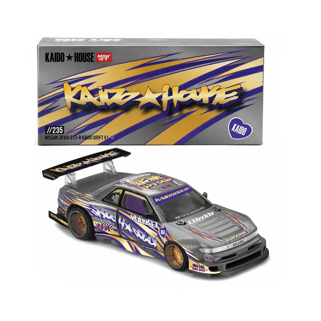 Kaido House x Mini GT #235 Nissan Silvia S13-R Kaido Drift V1 GReddy Grey | 1:64 Die-Cast Collectible