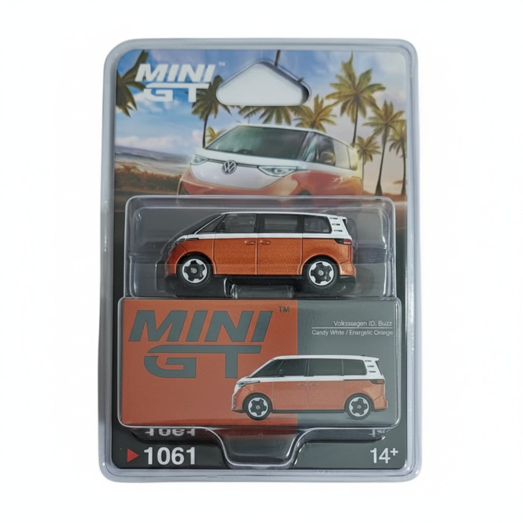 Mini GT 1:64 Volkswagen ID. Buzz Candy White/Energetic Orange | Blister Pack | Die-Cast Collectible