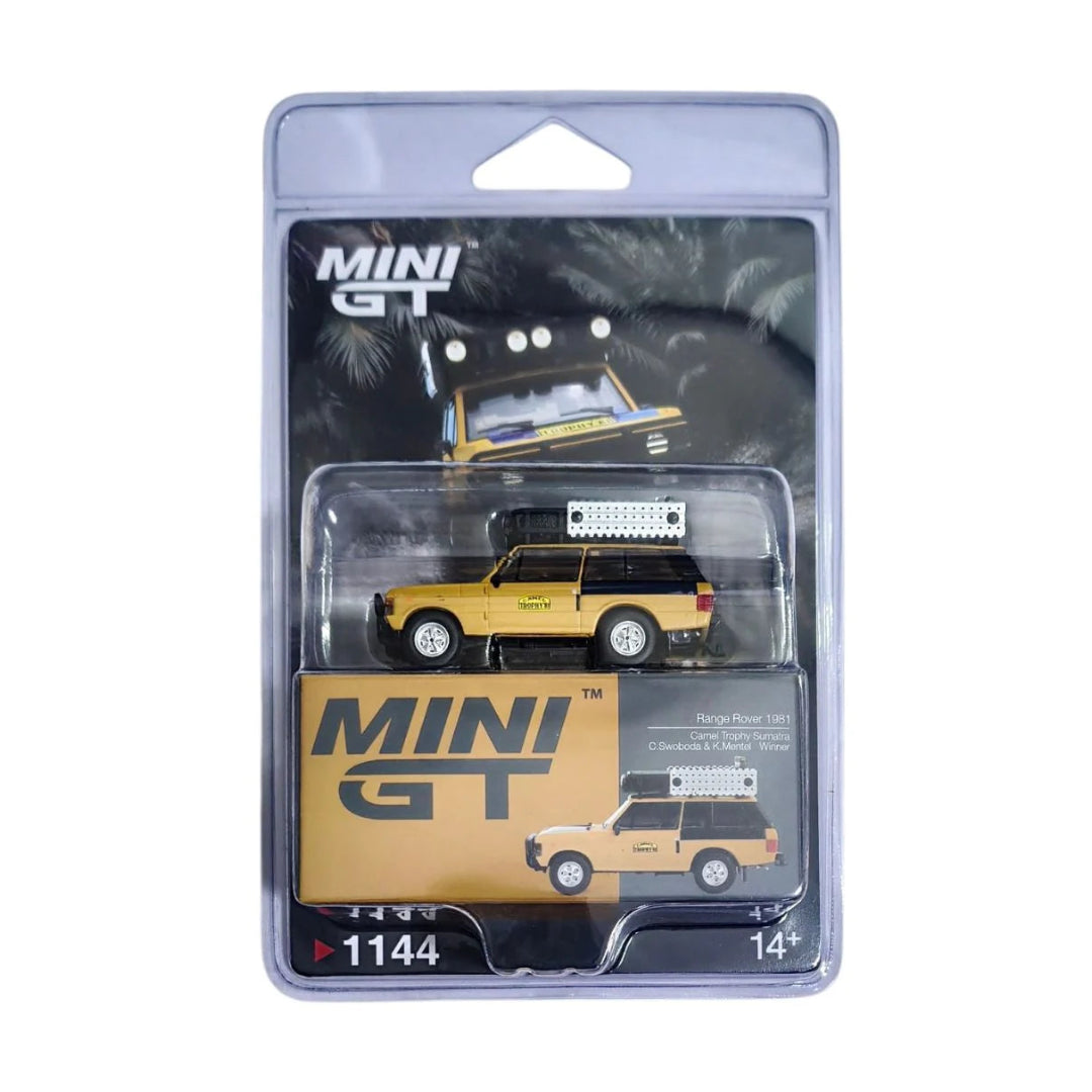 Mini GT #1144 Range Rover 1981 Camel Trophy Sumatra Winner C. Swoboda & K. Mentel | 1:64 Die-Cast Collectible