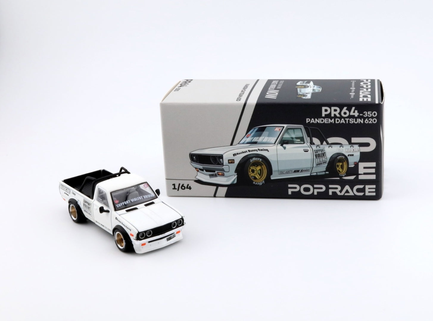 Pop Race 1:64 — Pandem Datsun 620 | White | PR64-350 | Die-Cast Collectible