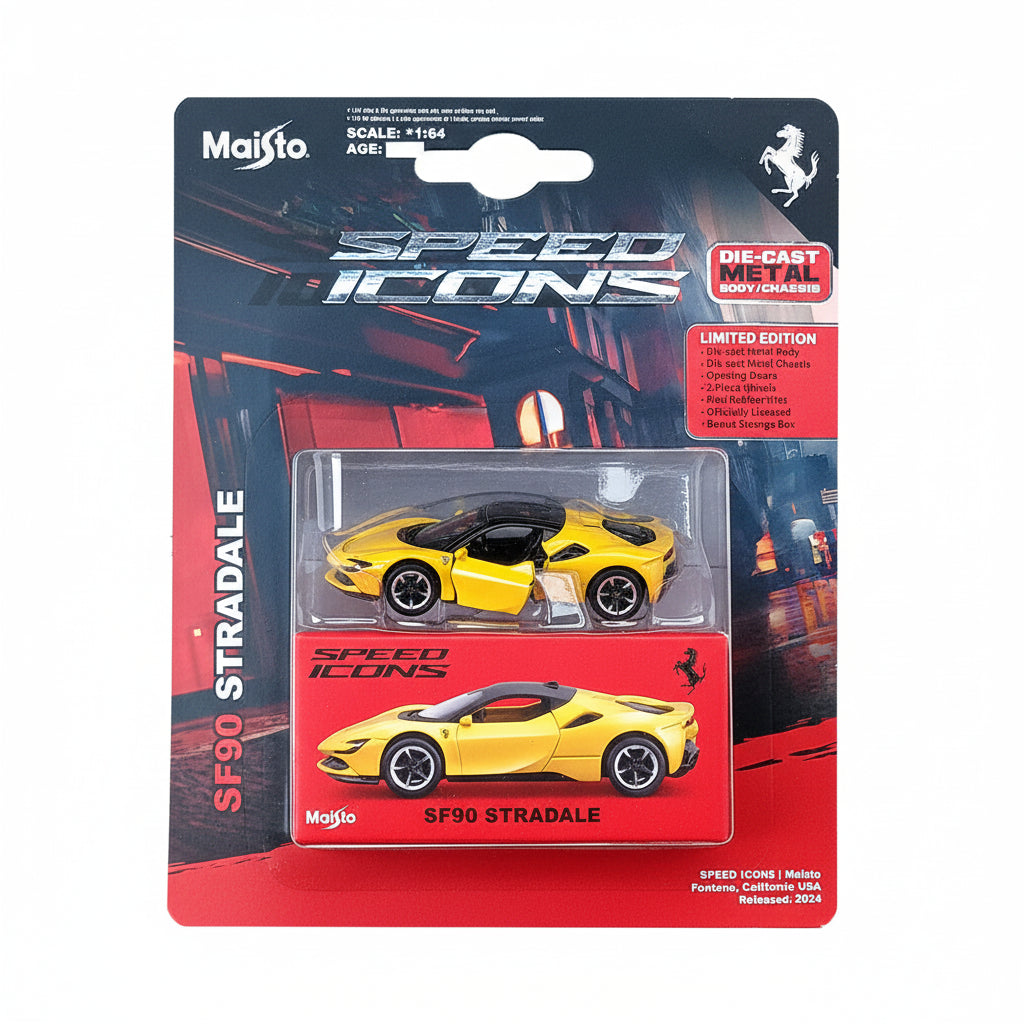 Maisto Speed Icons Ferrari SF90 Stradale | Yellow | 1:64 Scale Die-Cast Collectible