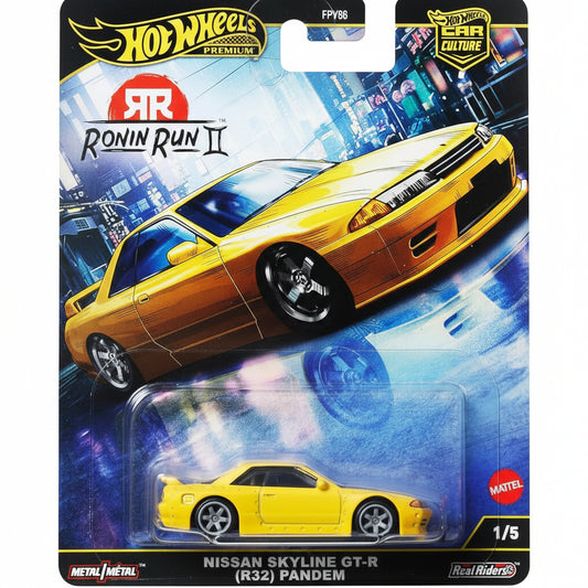 Hot Wheels Nissan Skyline GT-R (R32) Pandem toy car in packaging with cityscape background