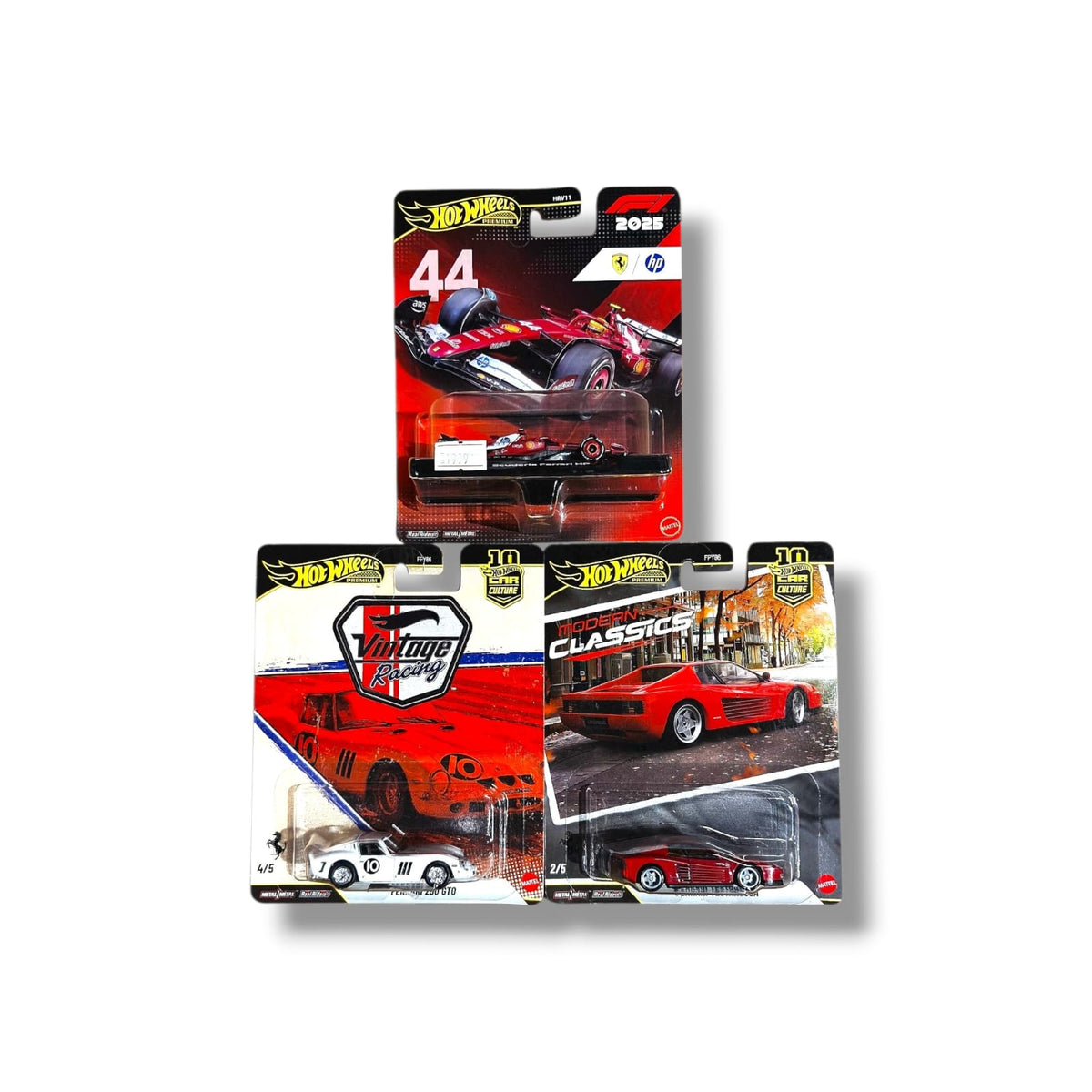 Hot Wheels Premium Ferrari Combo Set — F1 #44 + 250 GTO + Testarossa | 1:64 Die-Cast Collectibles