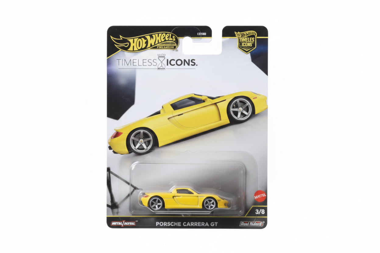 Hot Wheels Premium 1:64 Timeless Icons — Porsche Carrera GT | Yellow | Real Riders | Metal/Metal | 3/8 | Die-Cast Collectible