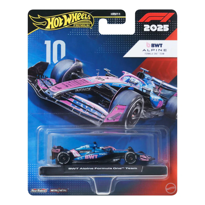 Hot Wheels Premium 1:64 F1 2025 BWT Alpine Formula One Team #10 | Blue & Pink | HRV11 | Real Riders | Die-Cast Collectible