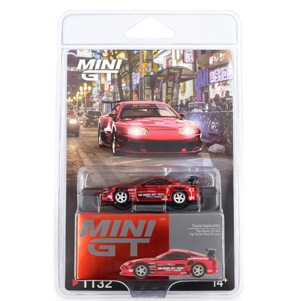 Mini GT #1132 Toyota Supra A80 Top Secret GT-300 Red Chrome | 1:64 Die-Cast Collectible