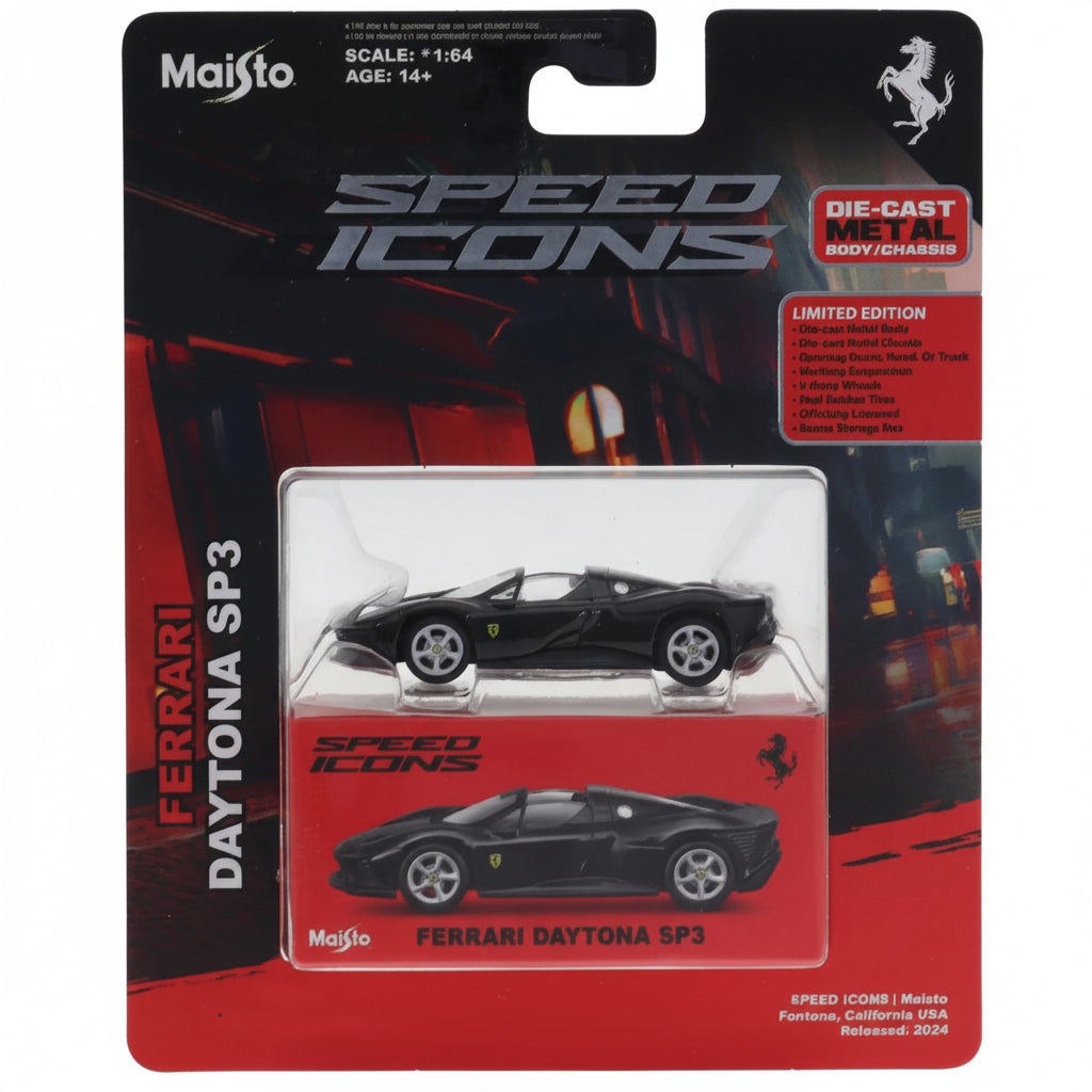 Maisto Speed Icons Ferrari Daytona SP3 | Black | 1:64 Scale Die-Cast Collectible