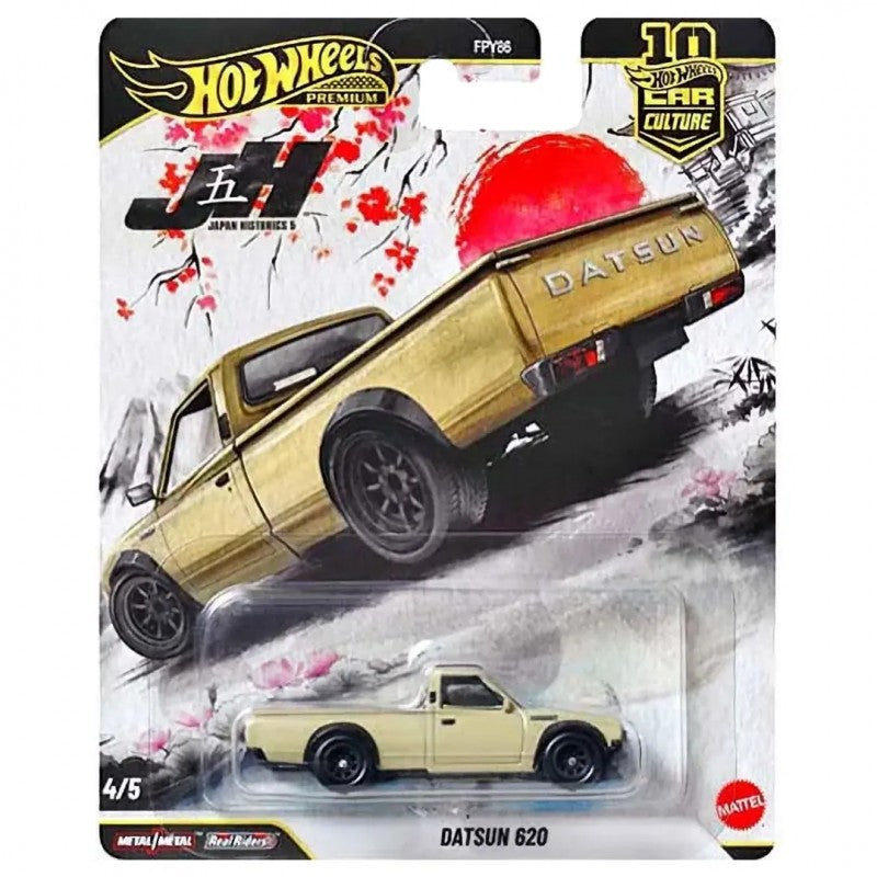 Hot Wheels Premium 1:64 Car Culture Japan Historics 5 — Datsun 620 | Gold | 4/5 | FPY86 | 10th Anniversary | Die-Cast Collectible