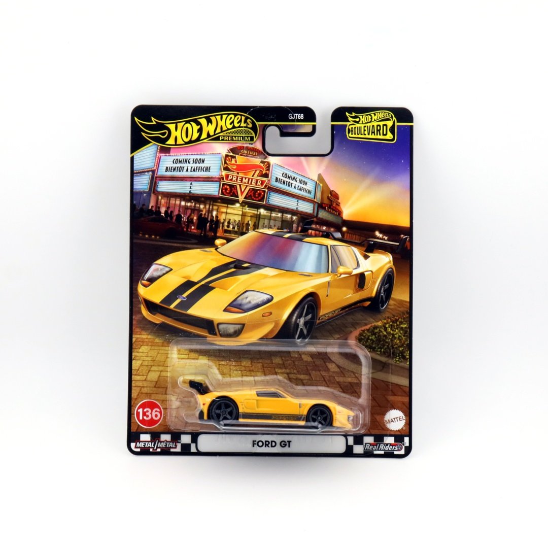 Hot Wheels Premium 1:64 Boulevard — Ford GT | Yellow & Black Stripes | #136 | GJT68 | Die-Cast Collectible