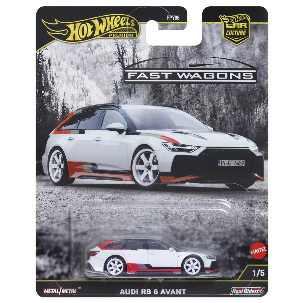Hot Wheels Premium 1:64 Car Culture Fast Wagons — Audi RS 6 Avant | White & Red | 1/5 | FPY86 | Die-Cast Collectible