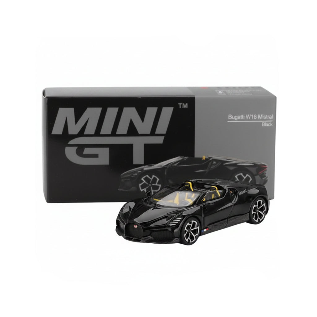 Mini GT Bugatti W16 Mistral | Black | 1:64 Scale Die-Cast Collectible