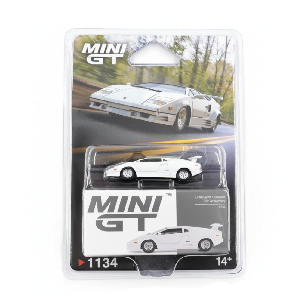 Mini GT 1:64 Lamborghini Countach 25th Anniversary White | Blister Pack | Die-Cast Collectible