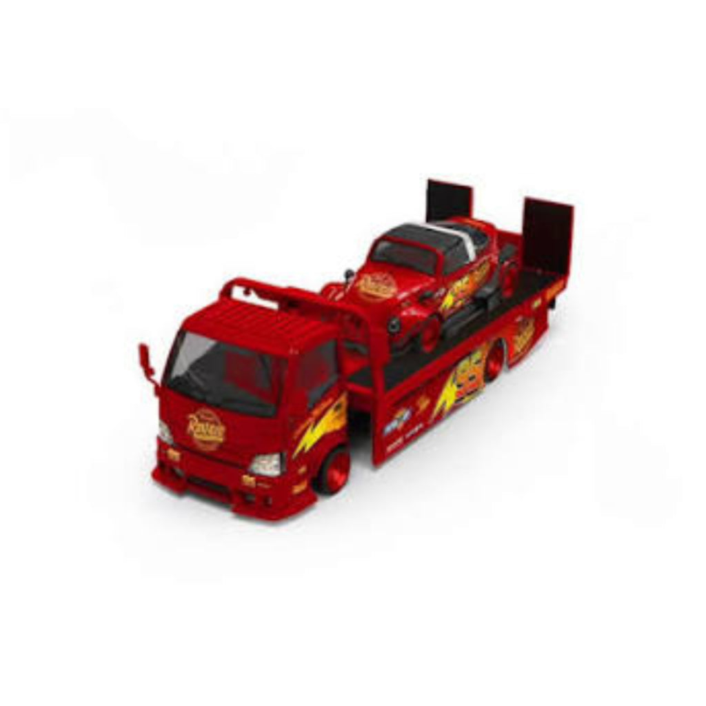 Cool Car Disney Pixar Cars Lightning McQueen #95 Mack Hauler Transporter Set Red | 1:64 Die-Cast Collectible