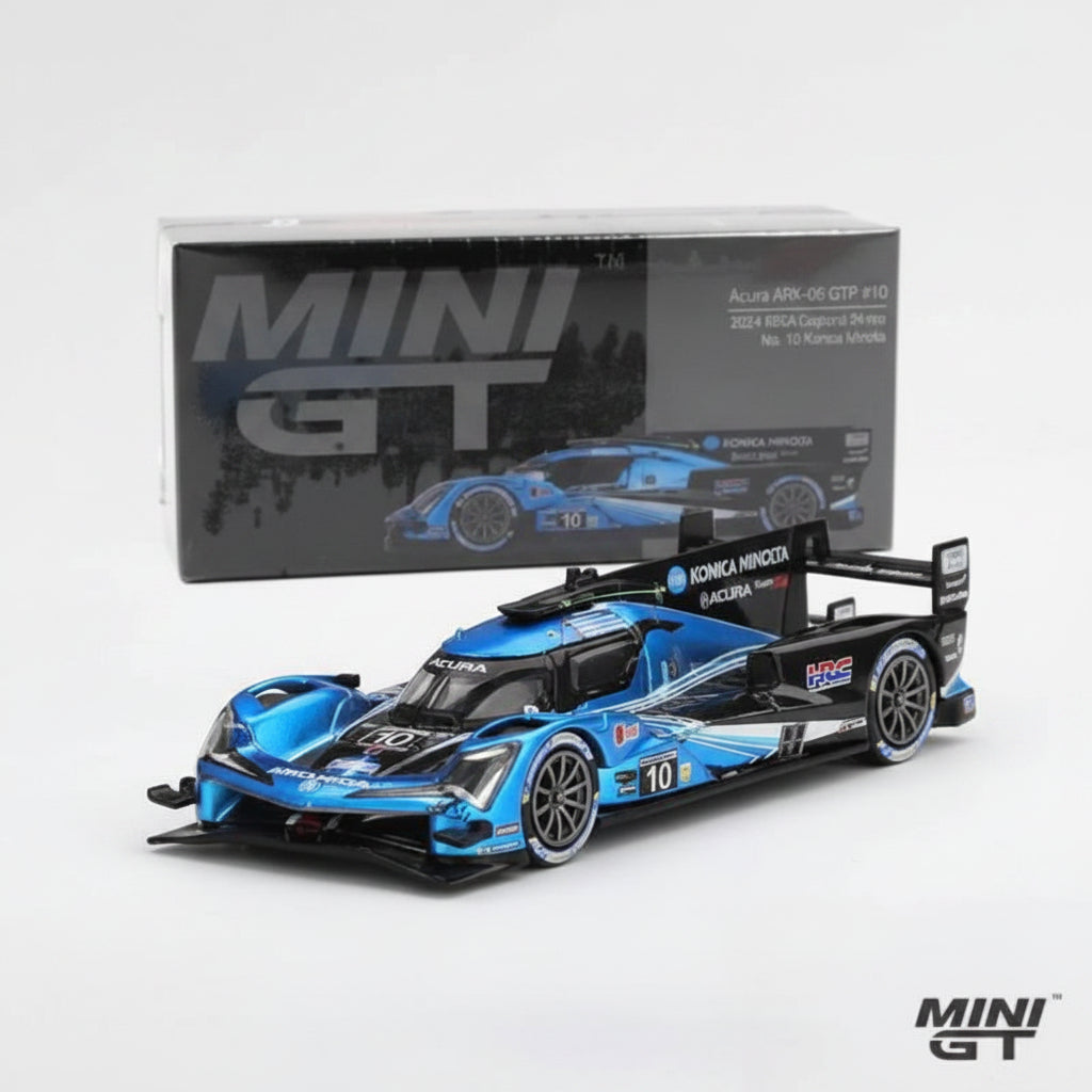 Mini GT 1:64 — Acura ARX-06 GTP #10 | White & Blue Konica Minolta Wayne Taylor Racing Livery | 2024 IMSA Daytona 24 Hours | Die-Cast Collectible