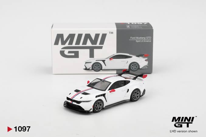 Mini GT #1097 Ford Mustang GTD Spirit of America White | 1:64 Die-Cast Collectible