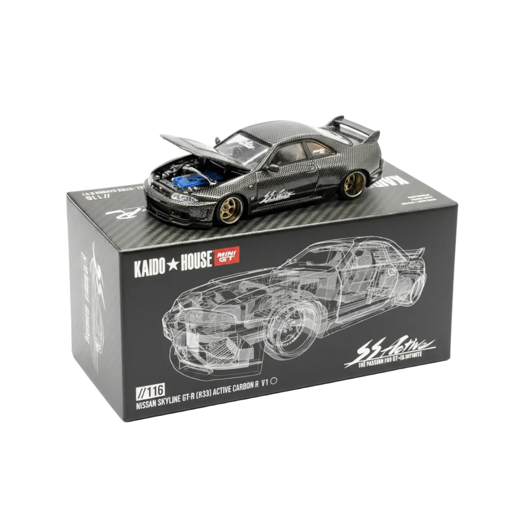 Kaido House x Mini GT //116 Nissan Skyline GT-R R33 Active Carbon R V1 | 1:64 Die-Cast Collectible