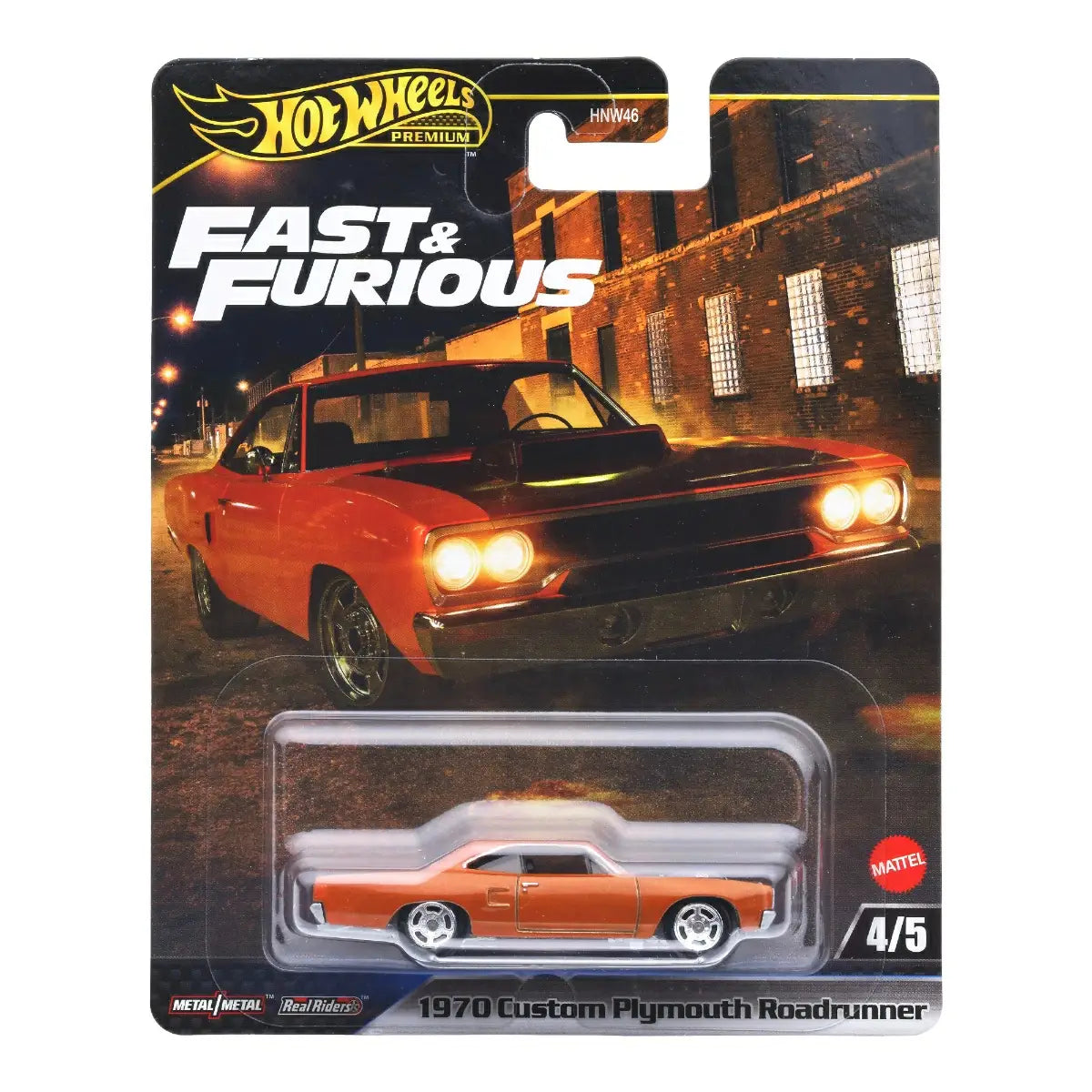 Hot Wheels Premium 1:64 Fast & Furious — 1970 Custom Plymouth Road Runner | Orange | 4/5 | HNW46 | Die-Cast Collectible