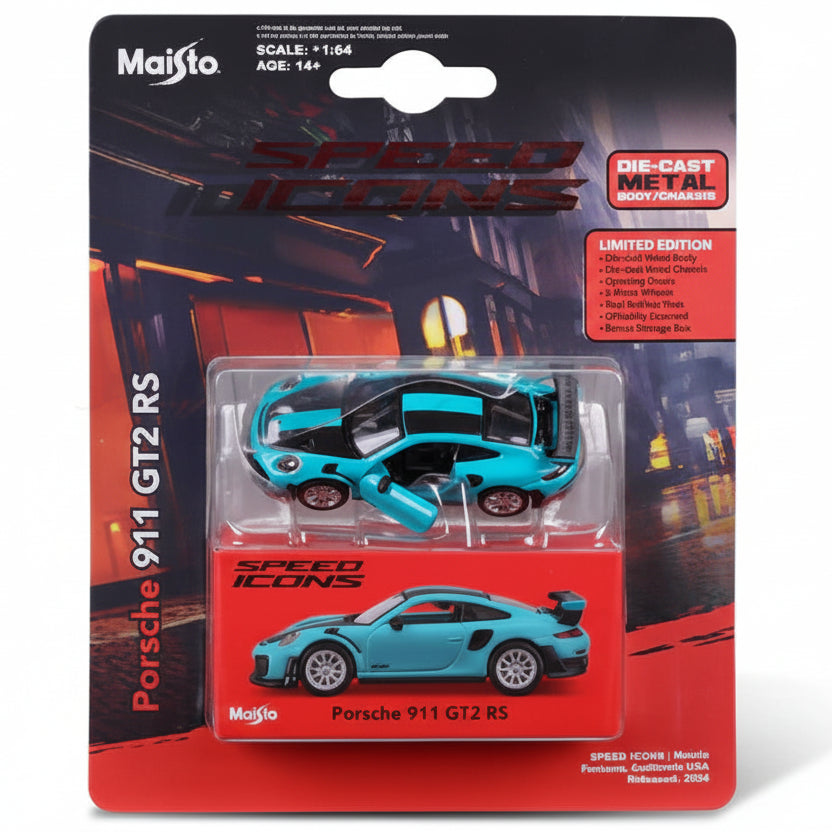 Maisto Speed Icons Porsche 911 GT2 RS | Blue | 1:64 Scale Die-Cast Collectible