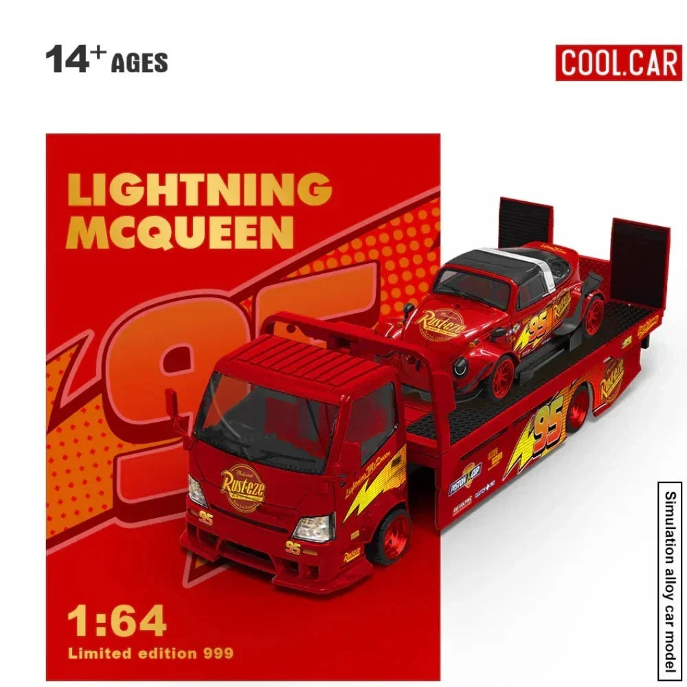 Cool Car Disney Pixar Cars Lightning McQueen #95 Mack Hauler Transporter Set Red | 1:64 Die-Cast Collectible