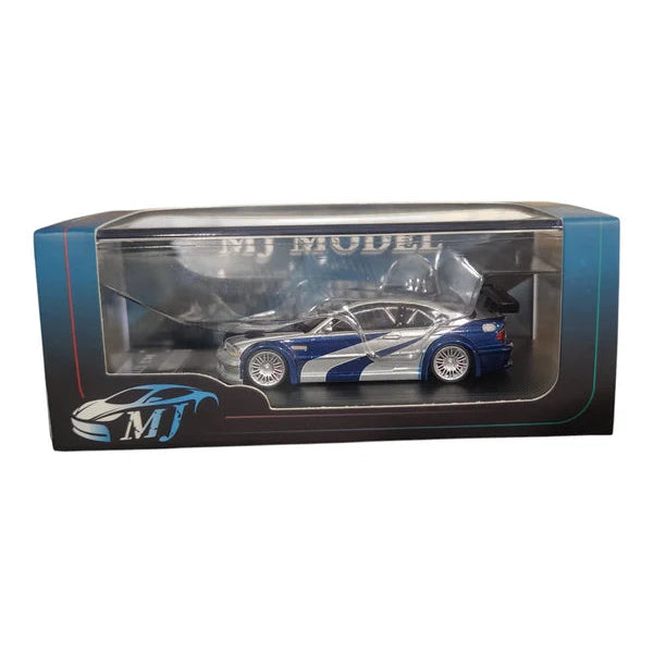 MJ Model BMW M3 GTR Chrome Silver Blue NFS | 1:64 Die-Cast Collectible